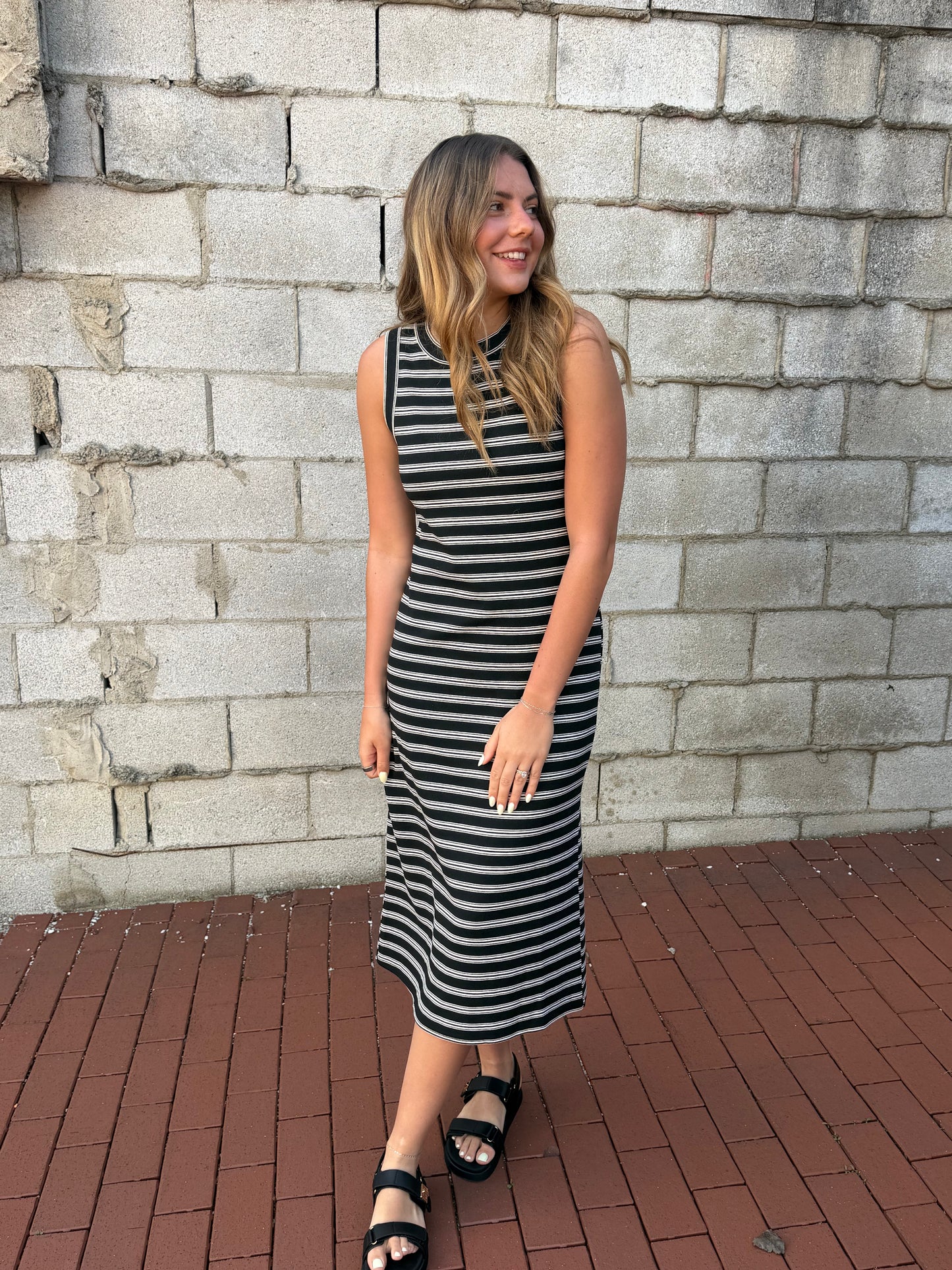The Striped Contrast Midi Dress