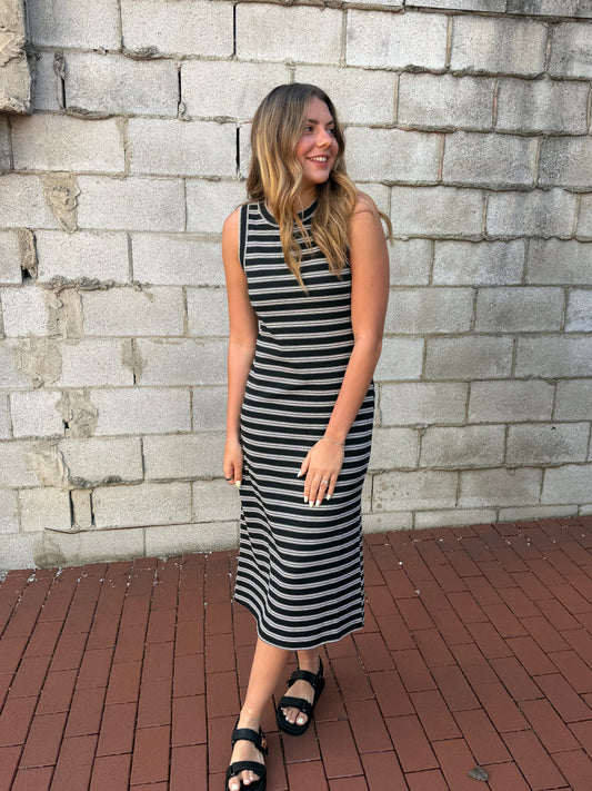 The Striped Contrast Midi Dress