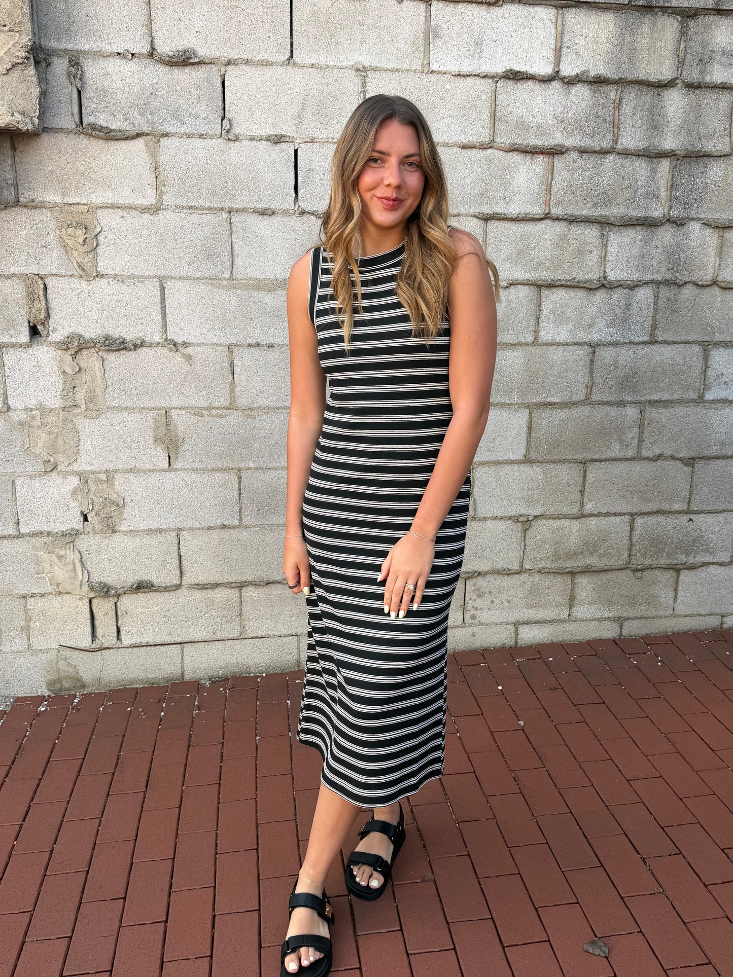 The Striped Contrast Midi Dress