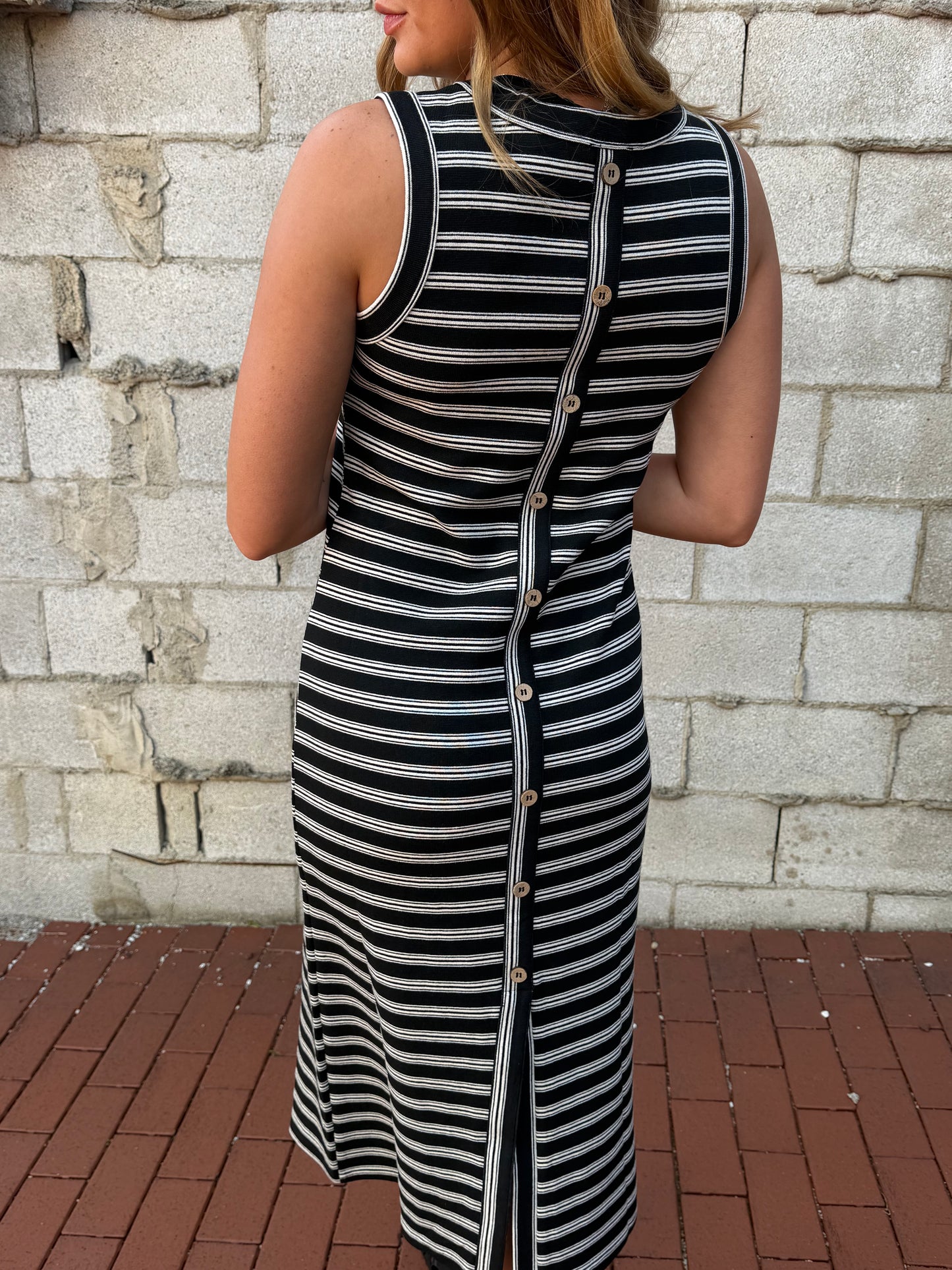 The Striped Contrast Midi Dress