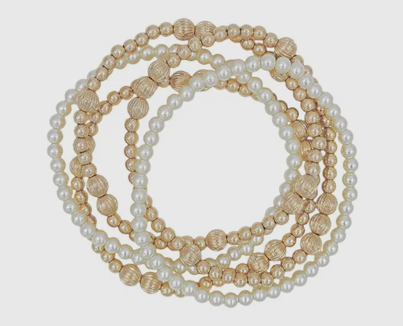 The Textured Pearl & Gold Bracelet Set