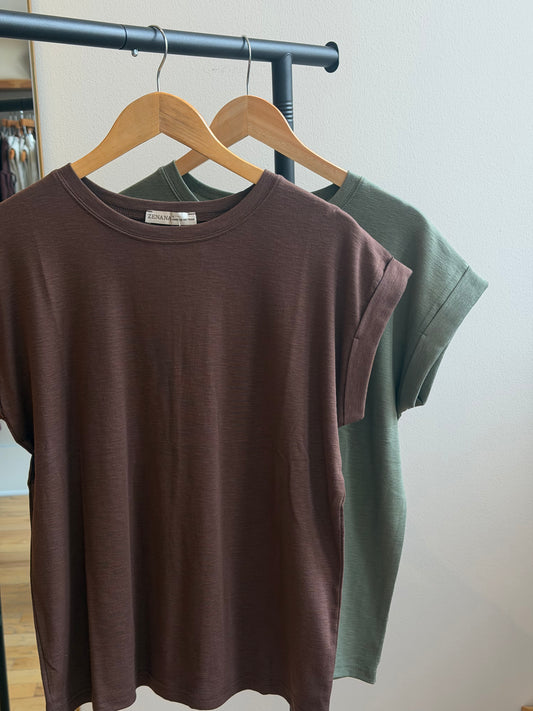 The Basic Rolled Sleeve Tee Brown