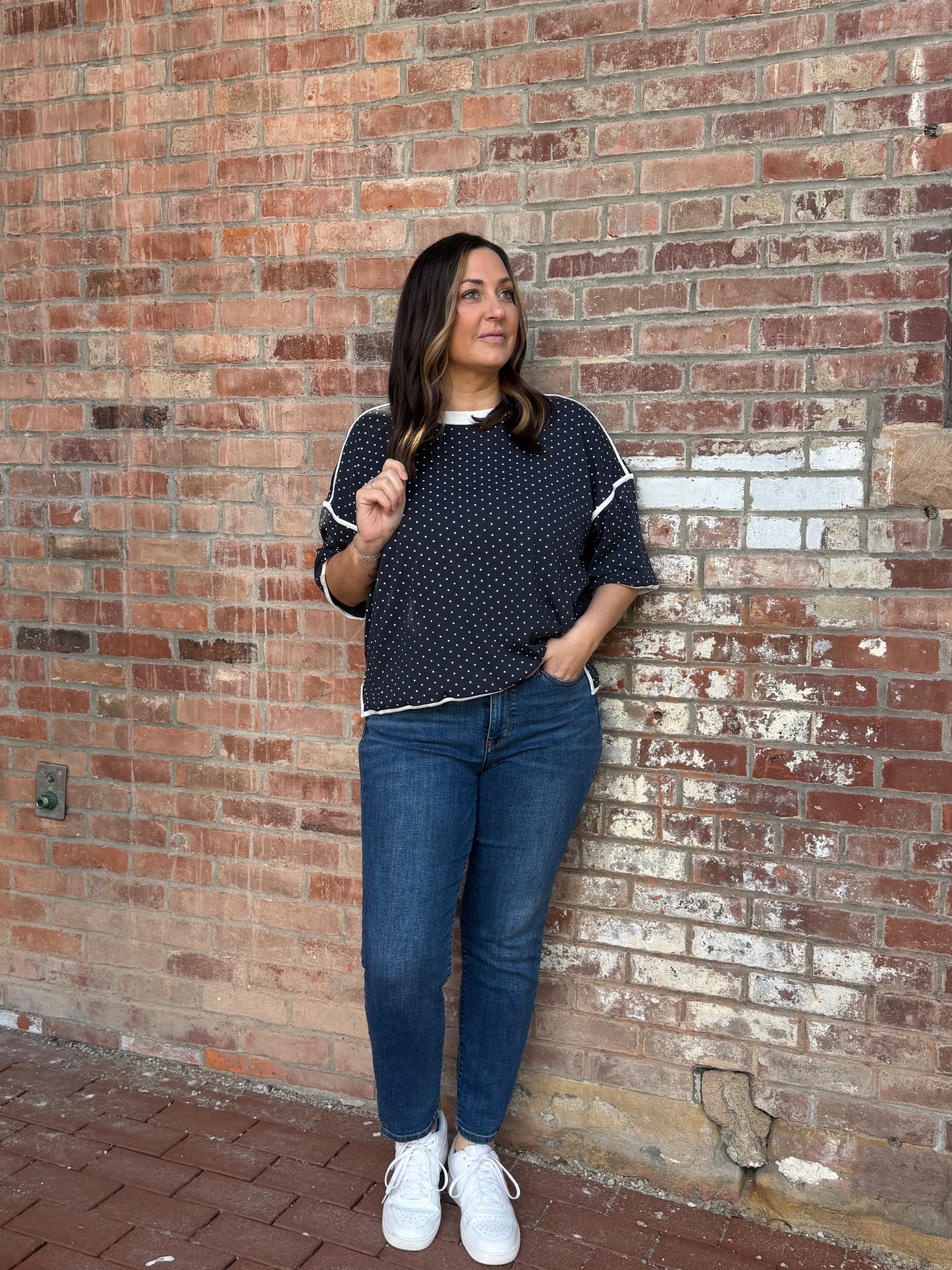 The Navy Polka Dot Top