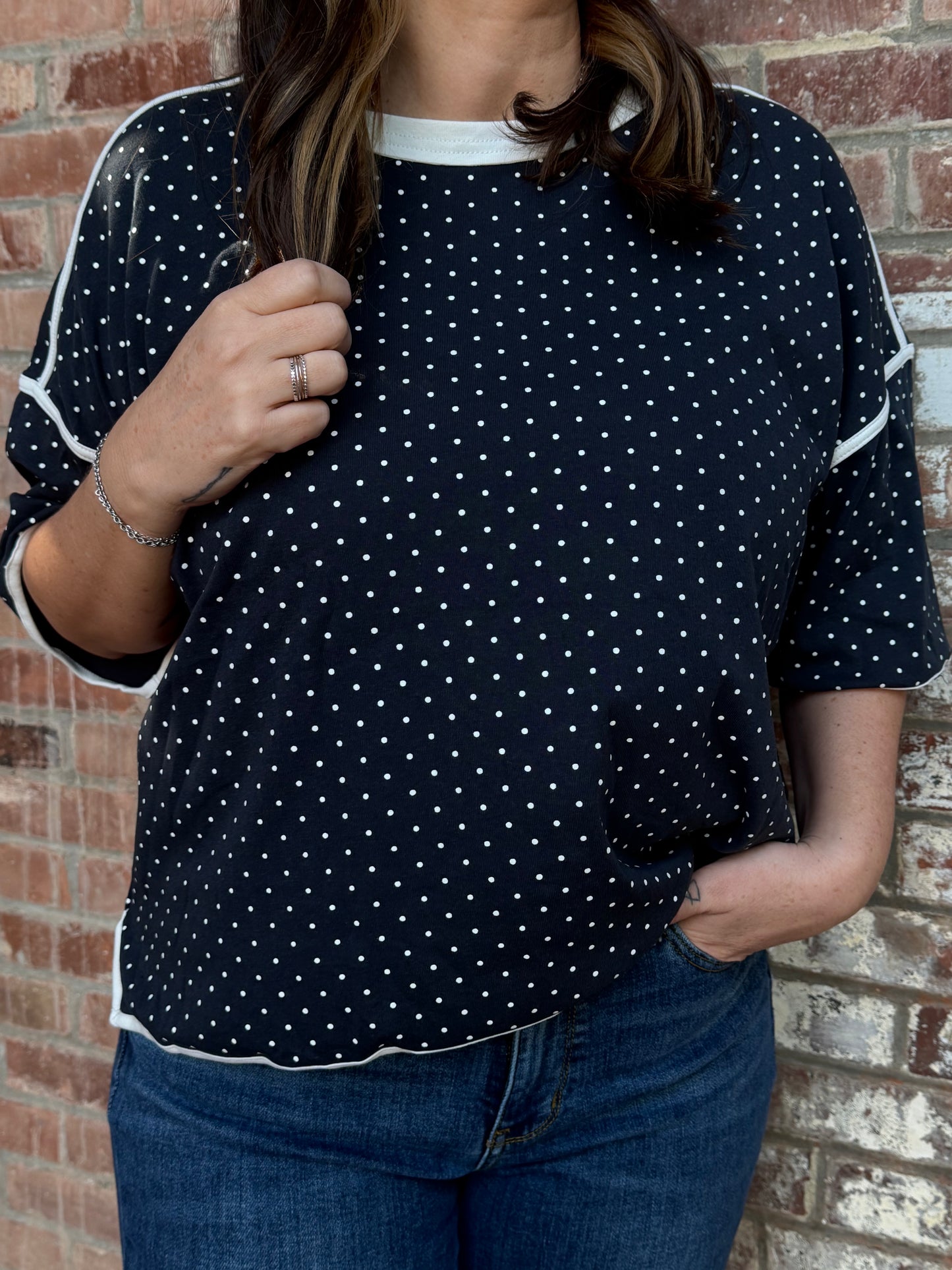 The Navy Polka Dot Top