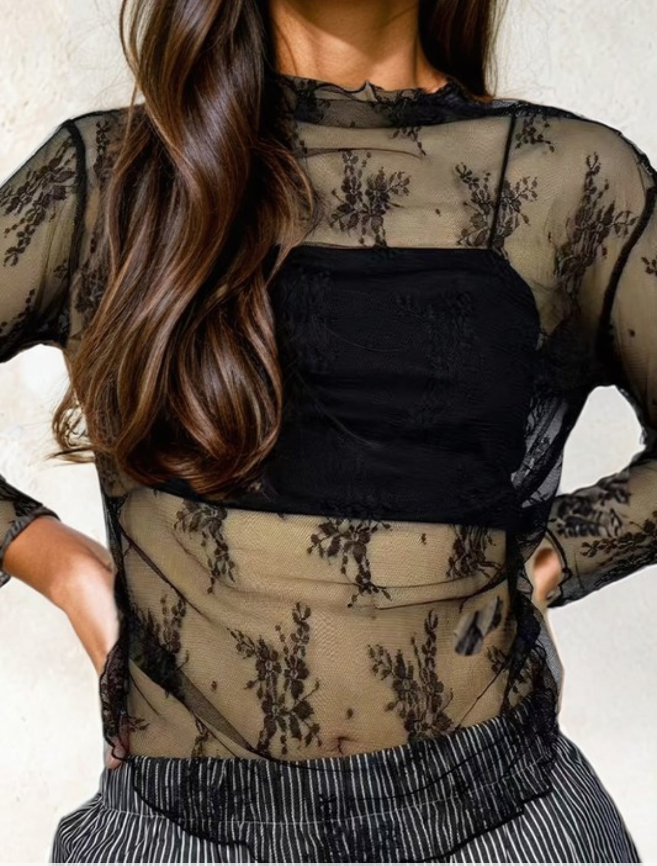 The Lainey Black Lace Long Sleeve