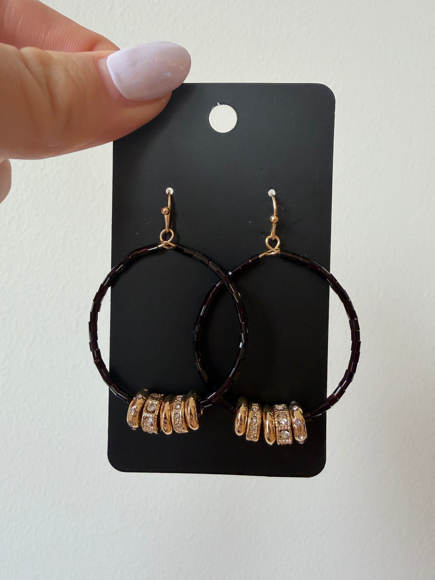 The Black Beaded Hoop Earrings