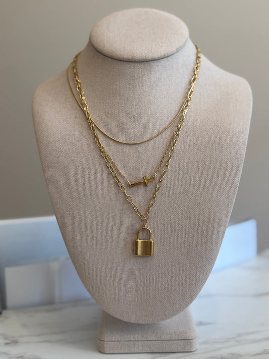 The Lock & Cross Layered Necklace