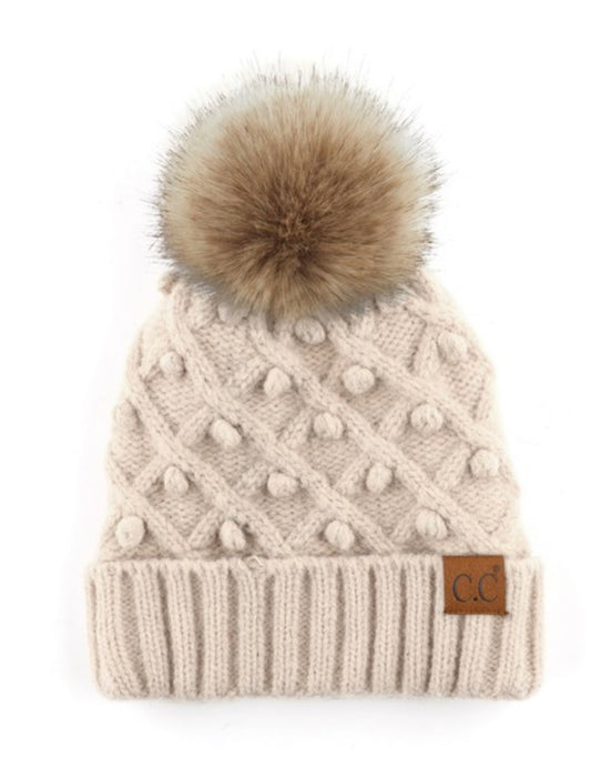 The C.C. Beige Snowball Beanie