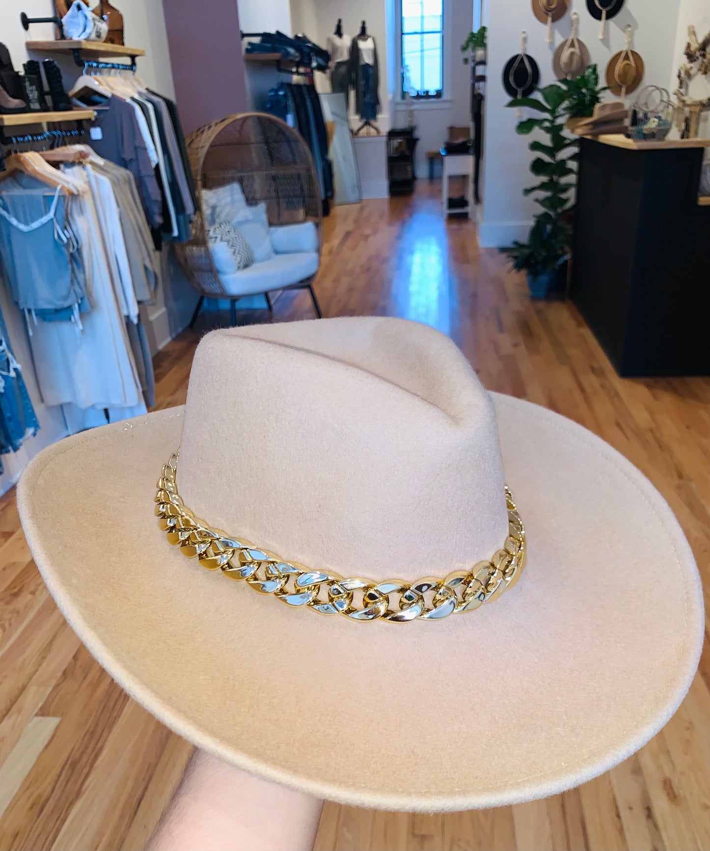 The Tan and Chain Wide Brim